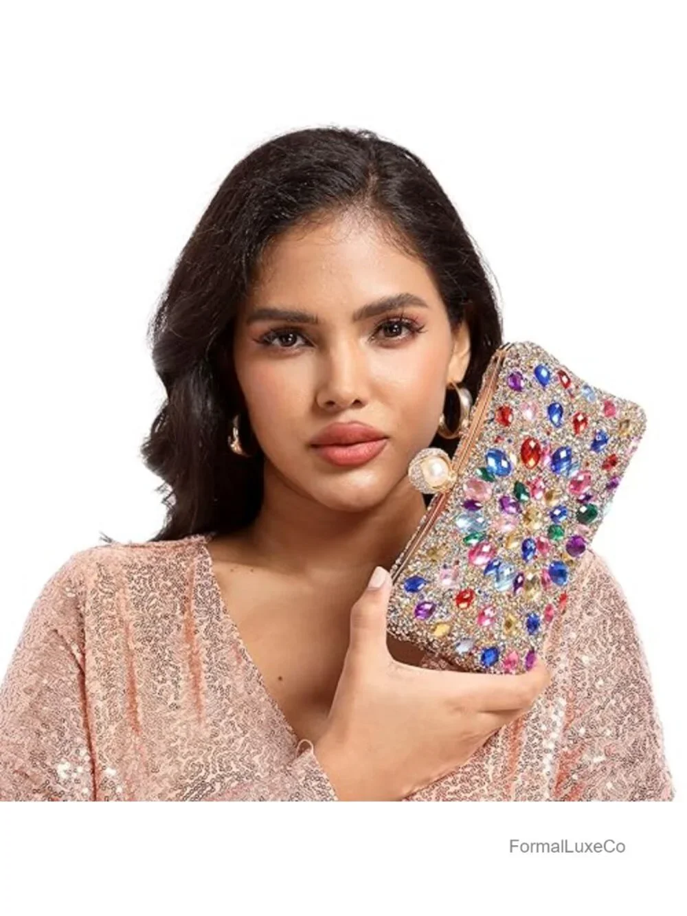 Crystal Clutch Evening Bag Rhinestone Minaudière with Chain Straps